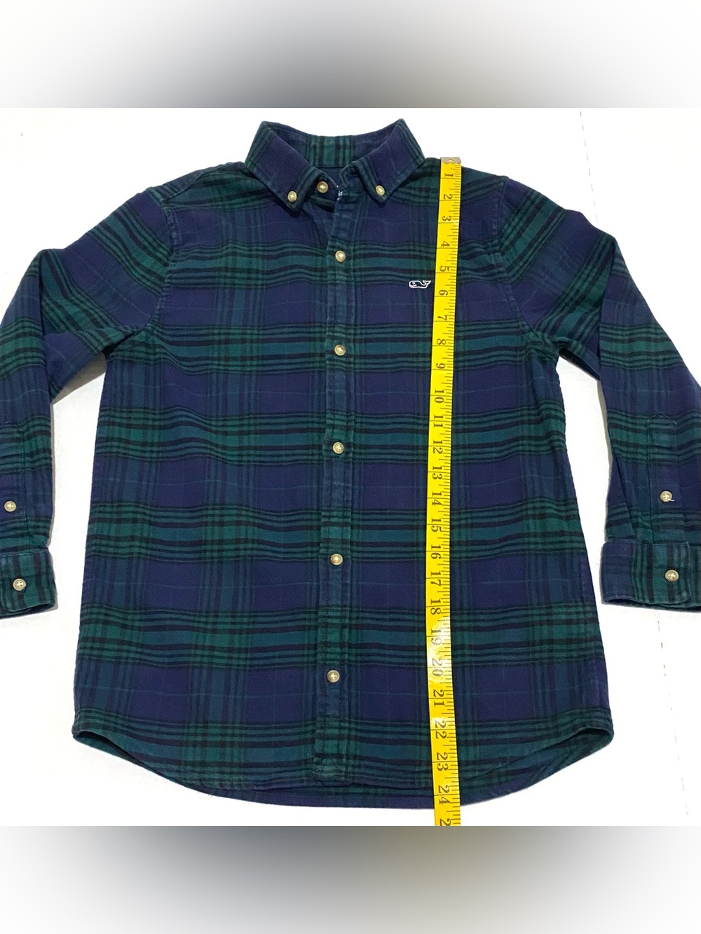 Vineyard Vines Boy S Blue Green Plaid Flannel Button-Down Shirt Boho Fall Preppy - Picture 11 of 16